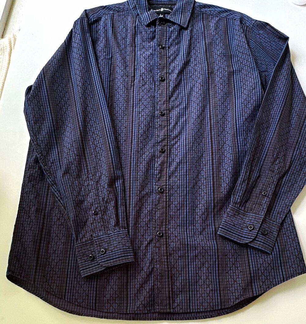 Beverly Hills Polo Club Mens L Striped Long Sleeve Point Collar Button-Up Cowboy